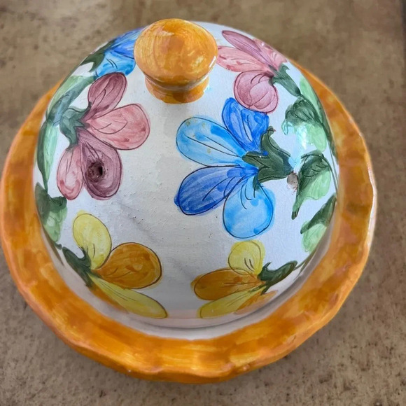 Hand‎ painted Portuguese Pottery Clay Terracota Dish with Lid Floral Design - Picture 4 of 8